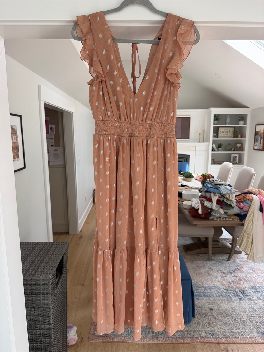 Lulu’s Womens Peach Ruffle Sleeve Maxi Dress small